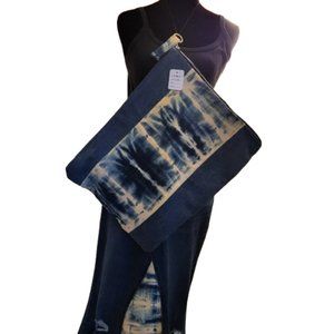ONE OF A KIND - Deconstructed Long DENIM Skirt Tie Dye Design w/matching Clutch